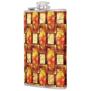 Carved and stained brown orange rectangular plates hip flask
