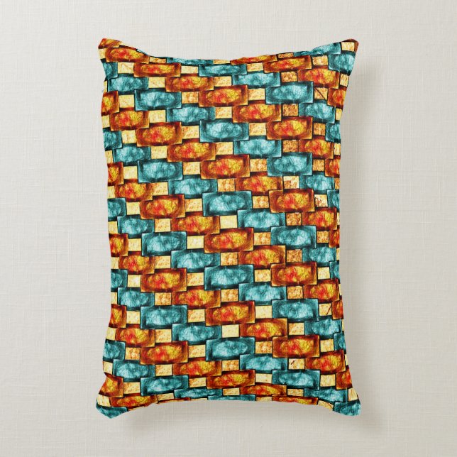 Carved and stained cyan orange rectangular plates decorative cushion (Front(Vertical))
