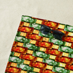 Carved and stained green orange rectangular plates beach towel