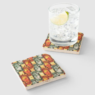 Carved and stained green red rectangular plaques stone coaster