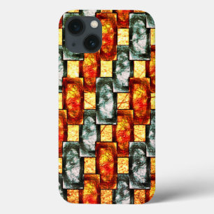 Carved and stained green red rectangular plates iPhone 13 case
