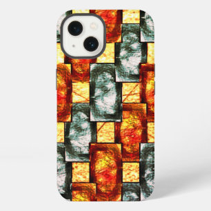 Carved and stained green red rectangular plates iPhone 13 case