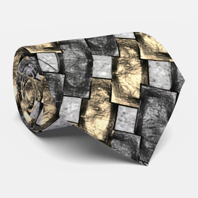 Carved and stained grey golden rectangular pieces tie (Rolled)