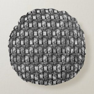 Carved and stained grey rectangular plates round cushion