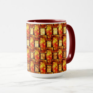 Carved and stained orange brown rectangular plates mug