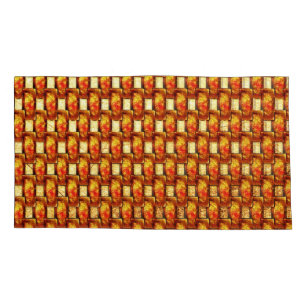 Carved and stained orange brown rectangular plates pillowcase