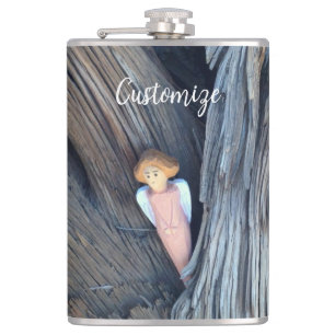 Carved angel in tree Thunder Cove Hip Flask