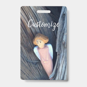Carved angel in tree Thunder Cove ID Badge