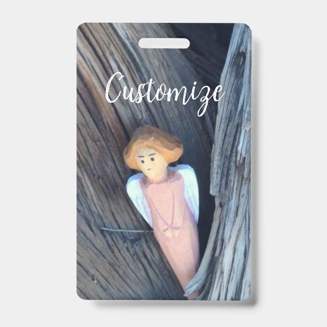 Carved angel in tree Thunder Cove ID Badge (Front)