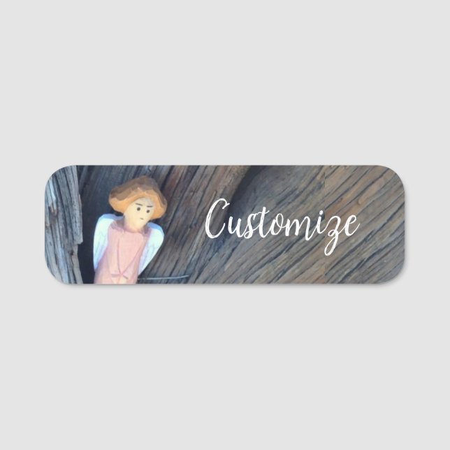 Carved angel in tree Thunder Cove Name Tag (Front)