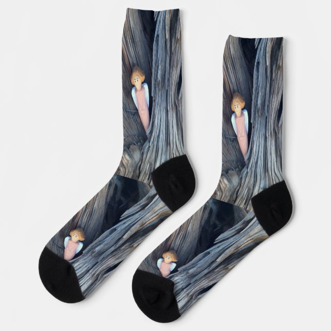 Carved angel in tree Thunder Cove Socks (Left)