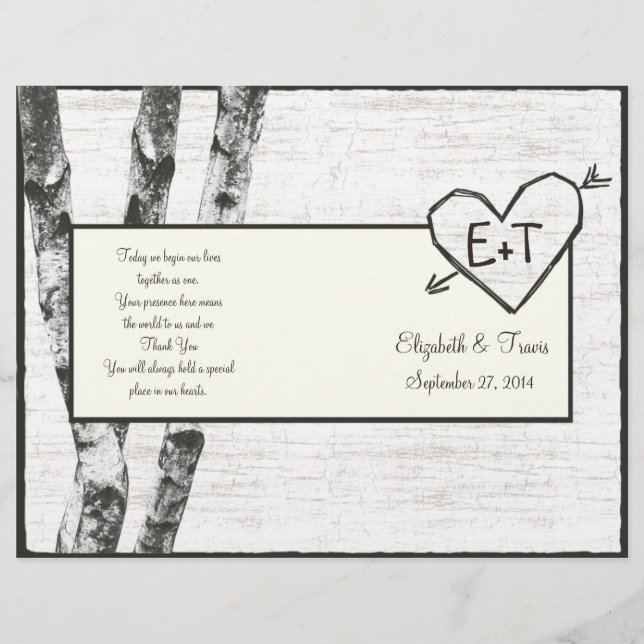 Carved Birch Tree Wedding Program (Front)