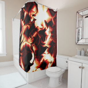 Carved bonfire on darkest red background shower curtain