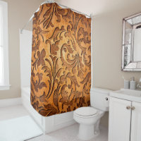 Carved Brown Wood Oriental Floral