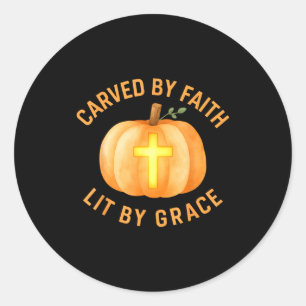 Carved By Faith Lit By Grace Pumpkin Cross Christi Classic Round Sticker