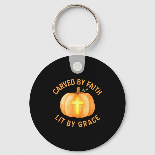 Carved By Faith Lit By Grace Pumpkin Cross Christi Key Ring (Front)