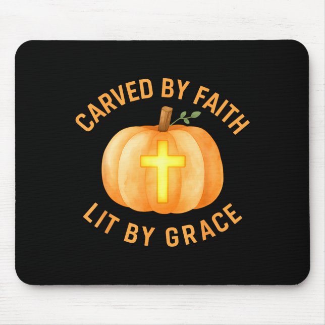 Carved By Faith Lit By Grace Pumpkin Cross Christi Mouse Mat (Front)
