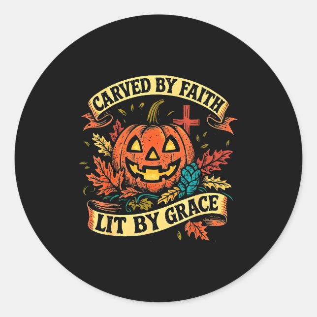 Carved By Faith Lit By Grace Religious Christian H Classic Round Sticker (Front)