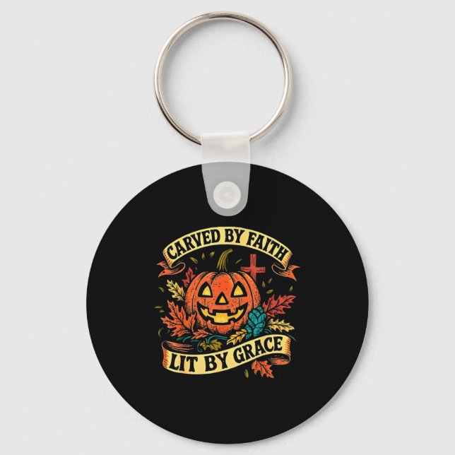 Carved By Faith Lit By Grace Religious Christian H Key Ring (Front)