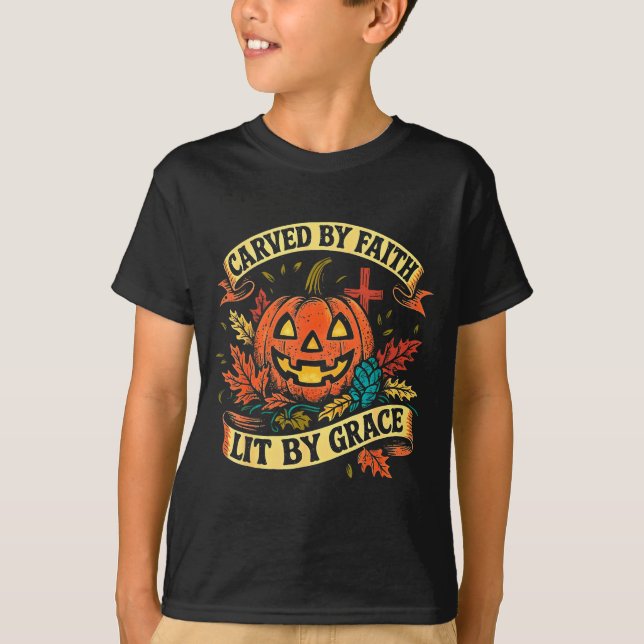 Carved By Faith Lit By Grace Religious Christian H T-Shirt (Front)