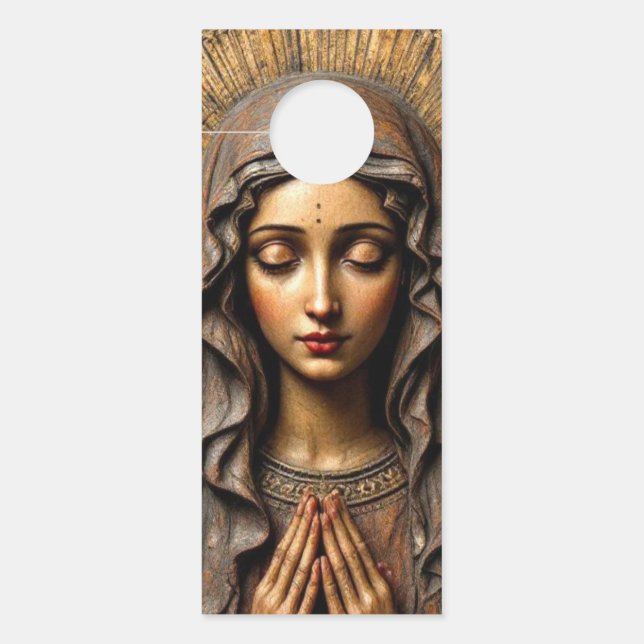 Carved Devotion  Wooden Mary Door Hanger (Front)