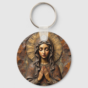 Carved Devotion  Wooden Mary Key Ring