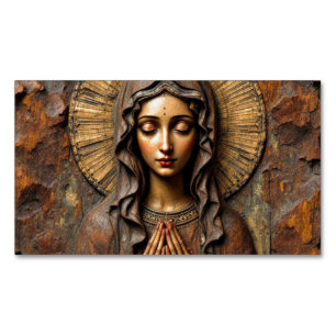 Carved Devotion  Wooden Mary Magnetic Business Card