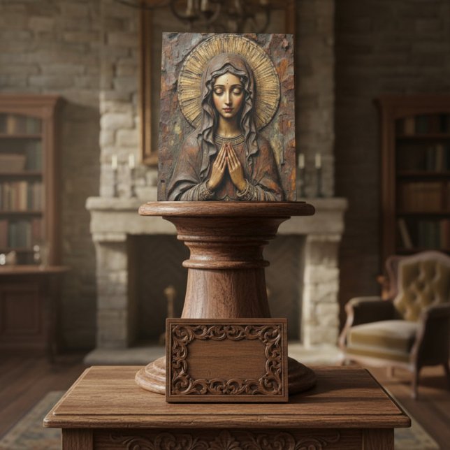 Carved Devotion  Wooden Mary Pedestal Sign (Creator Uploaded)