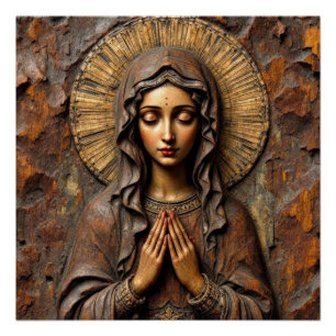 Carved Devotion Wooden Mary Poster