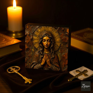 Carved Devotion Wooden Mary Tile