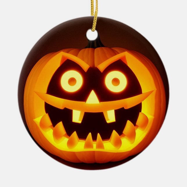 Carved Halloween Pumpkin Ceramic Tree Decoration (Front)