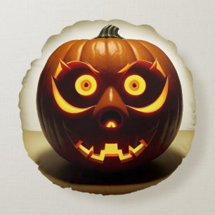 Carved Halloween Pumpkin Round Cushion
