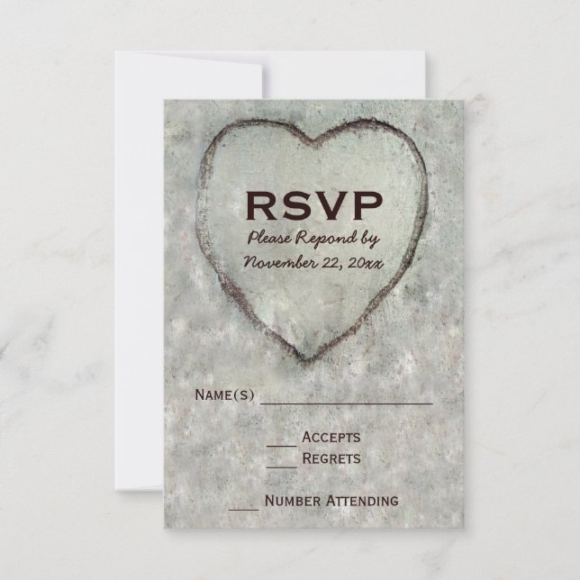 Carved Heart Birch Tree Wedding RSVP Card (Front)
