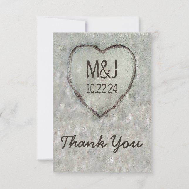 Carved Heart Birch Tree Wedding Thank You Card (Front)