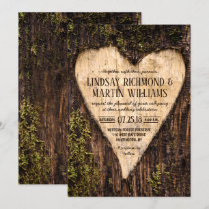 Carved Heart Country Rustic Tree Wedding Invitation