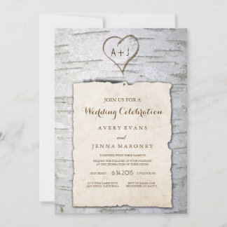 Carved Heart in Tree Pinned Wedding Invitation
