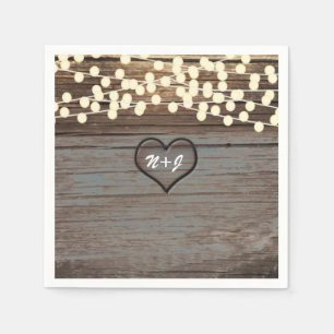 Carved Heart in Wood Country Rustic & Lights Napkin