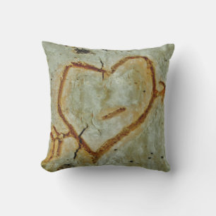 carved heart on tree Photo aspen bark Warm grey Outdoor Cushion