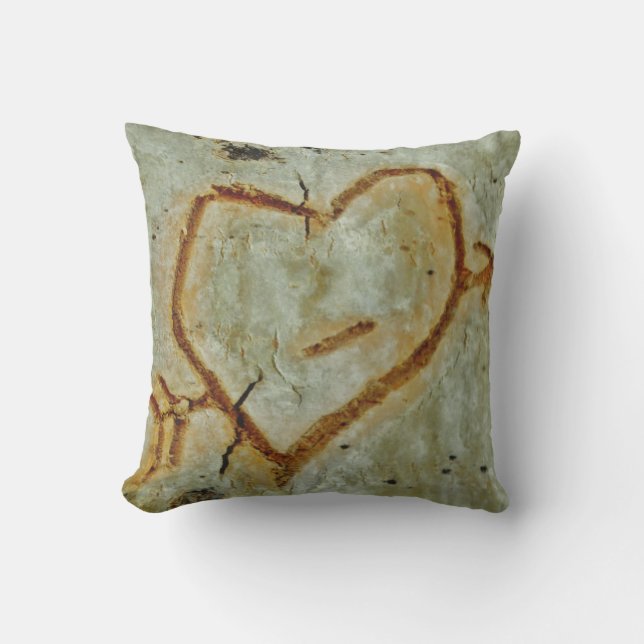 carved heart on tree Photo aspen bark Warm grey Outdoor Cushion (Front)