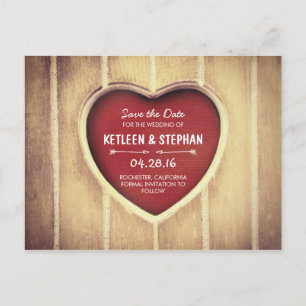 Carved heart rustic country save the date announcement postcard