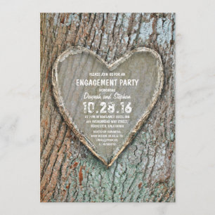 Carved heart rustic country tree engagement party invitation