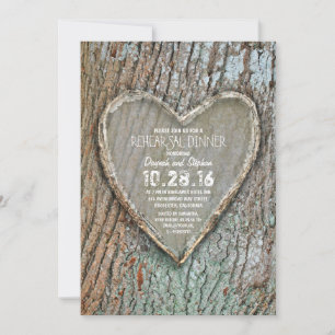 Carved heart rustic country tree rehearsal dinner invitation