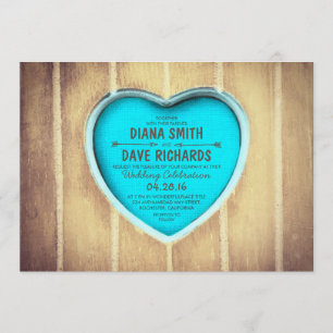carved heart rustic wood wedding invitation