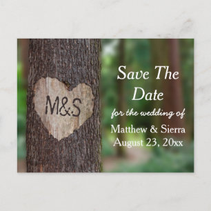 Carved Heart Tree Initials Save The Date Wedding Announcement Postcard