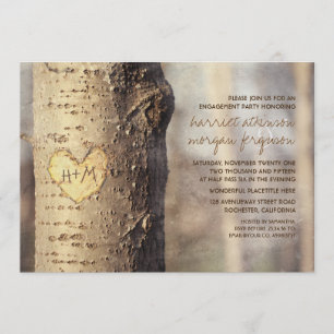 carved heart tree rustic engagement party invitation