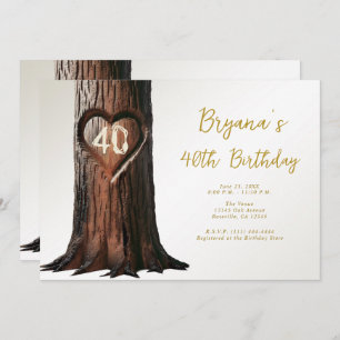 Carved Heart Tree Stump Rustic Minimal Birthday Invitation