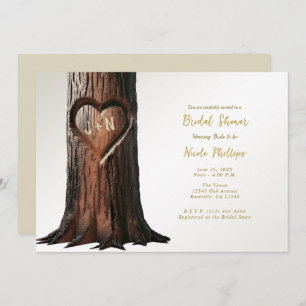 Carved Heart Tree Stump Rustic Minimal Bridal Invitation