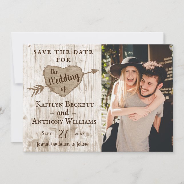 Carved Heart Tree Wedding Photo Save The Date (Front)