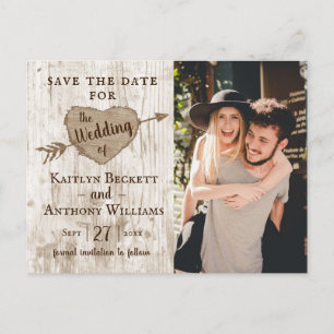 Carved Heart Tree Wedding Photo Save The Date Announcement Postcard