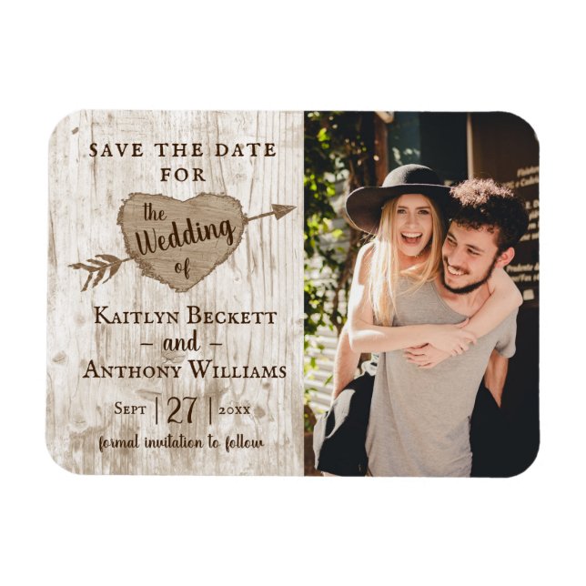 Carved Heart Tree Wedding Photo Save The Date Magnet (Horizontal)